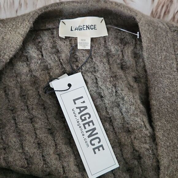 L’Agence NWT Juna Cable Cardigan Olive Green Wool Blend Women's size Medium - Picture 4 of 7